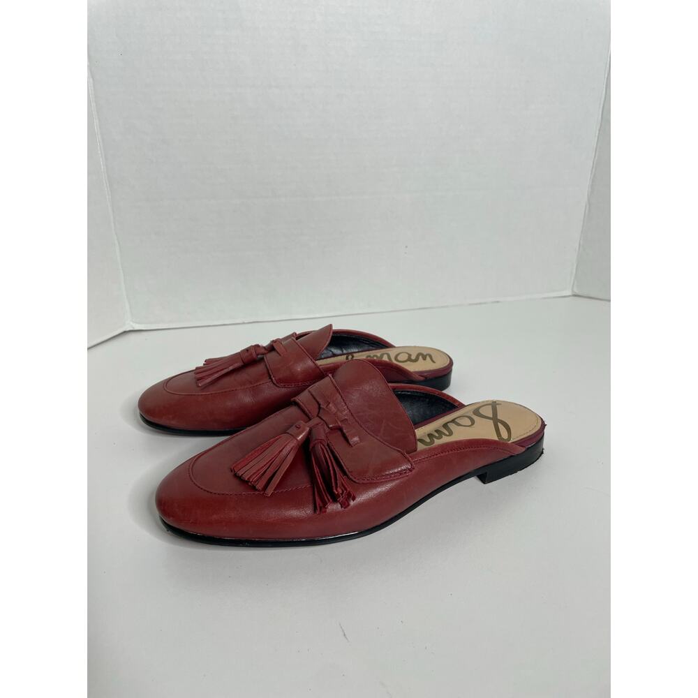 Sam Edelman Paris Red Leather Loafer Tassel Mules Size 6